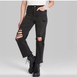 Super High Rise Distressed Straight Jeans - Black Wash, size 4 - Wild Fable